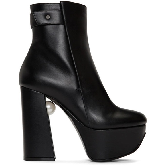 New Nicholas Kirkwood Miri platform black leather ankle boot faux pearl size 10 - Picture 1 of 12
